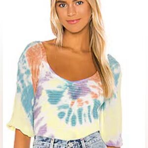 Chaser smocked double v peasant top in tye dye